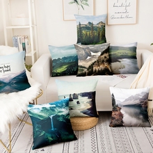 Funda de almohada de terciopelo suave con estampado Digital Para el hogar, almohadillas Decorativas Para sofá, hermoso paisaje 2024 - compra barato