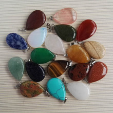 Flat water droplets mixed natural stone pendant for jewelry making water drop Point Pendants charms 12Pcs/lot Free shipping 2024 - buy cheap