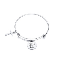 Expandable Wire Bangle For Girl Cross Charm Stainless Steel Bracelet Nothing will be inpossible for you Women Inspirational Gift 2024 - buy cheap