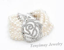 Fashion imitation pearls bracelet, crystal rose bracelet, multi rows bracelet free shipping 12pcs/lot 2024 - buy cheap