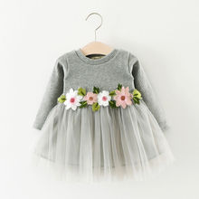 Baby Girls Tulle Dress Flower Newborn Toddler Infant Long Sleeve Gown Princess Cute Dresses Autumn 2018 Casual Tutu Knitted 2024 - buy cheap