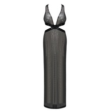 Elegante vestido largo negro de lentejuelas para mujer, con cuello en V profundo ropa Sexy, cintura recortada en la espalda, estilo de celebridad, vestido de noche 2024 - compra barato