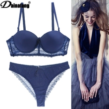 Conjuntos de sutiã com laço decorativo, sutiã fashion estampa com borda de renda suave 3/4 copo vs push up lingerie respirável confortável para mulheres 2024 - compre barato