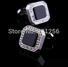 Free shipping Black Cufflinks black color top  crystal classical design hotsale copper material cufflinks whoelsale&retail 2024 - buy cheap