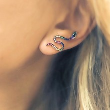 european jewelry earring for lady colorful micro pave cubic zirconia rainbow ear climber snake shaped fashion earrings 2024 - buy cheap