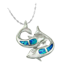 HAIMIS Duplo Dolphin Blue Fire Opal Mulheres Pingente de Prata Para Fazer Jóias OP278 2024 - compre barato