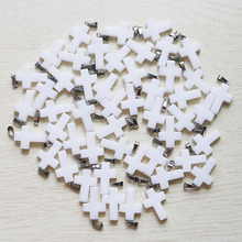 Wholesale 30pcs/lot charms natural white jades stone cross beads pendants for DIY jewelry making women gift free shipping 2024 - buy cheap