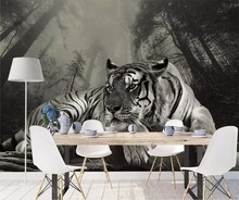 beibehang Custom wallpaper 3d murals Nordic minimalist creative tiger forest background wall decorative painting 3d wallpaper 2024 - buy cheap