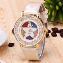 Watch Women Colorful Five-Pointed Star Crystal Ball Big Dial Women Watches Shiny Beige Leather Ladies Watch Relogio Feminino 2024 - buy cheap