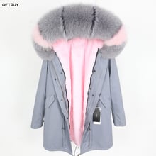 Oftbuy casaco de inverno feminino com gola de pele de raposa natural, casaco longo com forro de pele falsa, preto solto, 2021 2024 - compre barato