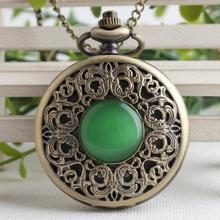 Bronze hollow imitation jade stone necklace pendants Good quality Rest men and woman chain fob pocket watch gift 2024 - buy cheap