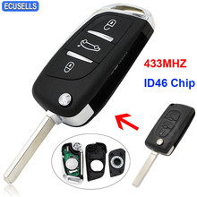 Funda inteligente para mando a distancia de coche, repuesto nuevo, 3 botones, abatible, mando a distancia, Chip ID46 de 434MHz para Citroen C2 C3 0536 modelos, hoja sin cortar 2024 - compra barato