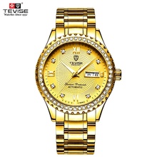 TEVISE Mechanical Sport Analog Wrist Gold Watch Mens Luxury Date Rhinestone Steel Band Waterproof Week Automatic Watch Men 2020 2024 - buy cheap