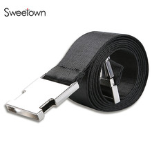 Sweetown Black Canvas Belt For Women Casual Female Waist Belts With Metal Buckle Harajuku Solid Color Long Belts Ceinture Femme 2024 - buy cheap