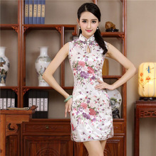Short Style Cheongsam Traditional Chinese Mini Dress White Womens Elegant Slim Rayon Qipao New Arrival Vestido Size S M L XL XXL 2024 - buy cheap