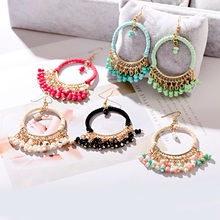 6 Color Acrylic Beads Tassel Hanging Earrings For Women Handmade Ethnic Brincos Big Round Line Earrings Wedding Jewelry 2024 - buy cheap