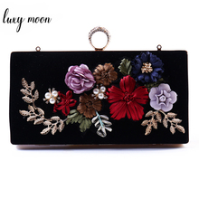 Bolso de mano con flor de Bordado hecho a mano para mujer, Cartera de noche de terciopelo negro exquisito, bolso de mano con cadena Para Boda nupcial, ZD1086 2024 - compra barato