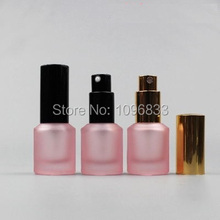 Rosa botella de vidrio escarchado, bomba de loción negra, boquilla de pulverización dorada, envase de embalaje de emulsión de esencia cosmética, 15ML, 30ML, 20 unids/lote 2024 - compra barato