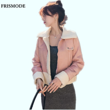 Куртка из искусственного меха с отложным воротником, с длинным рукавом, на молнии, Толстая теплая короткая куртка, пальто 2018, зимняя женская уличная стильная женская куртка 2024 - купить недорого