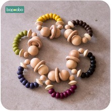 Bopoobo 1pc Baby Toys Silicone Beads Rattles Bracelets Teething Wooden Ring Kids Art Crafts Stroller Accessories Organic Wood 2024 - buy cheap