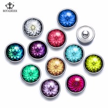 12pcs/lot Mixed Patterns Colorful Flowers 12mm Glass Snap Button Jewelry Faceted Glass Snap Fit Snap Earrings Bracelet Necklace 2024 - buy cheap