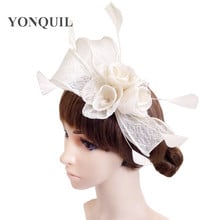 Top Quality Sinamay Rose Fascintor Hats On Hair Combs With Fancy Feather Elegant Women Party Headwer Pillbox Hat SYF242 2024 - buy cheap