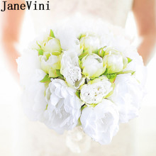 JaneVini-ramo de novia Artificial, flor de peonía blanca, Seda verde, ramo de novia verde, boda, Asa de encaje, sujetar Flores, nuevo 2024 - compra barato