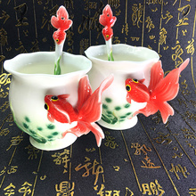 350ml criativo presente de casamento cerâmica caneca de café goldfish caneca porcelana canecas osso europeu china caneca 2024 - compre barato