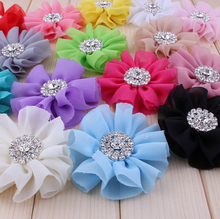 16Colors Chiffon Flowers With Rhinestone Button For Girl Hair Accessories Fabric Flowers For Headbands 2024 - buy cheap