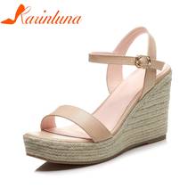 KARINLUNA 2019 Plus Size 33-40 Cow Genuine Leather Summer Sandals Wedding Shoes Women High Heels Solid Woman Shoes 2024 - buy cheap
