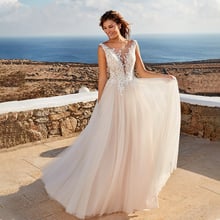 Sexy Deep V-neck A Line Tulle Appliques Backless Wedding Dress  New Sweep Train Bride Dress Romantic Wedding Gowns 2021 2024 - buy cheap