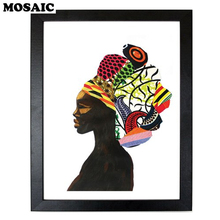 Mulher africana bordada com miçangas, gravata de cabeça colorida imagem de arte com strass pintura redonda completa em ponto cruz 2024 - compre barato
