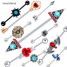 TIANCIFBYJS 14g Industrial Barbell Piercing Tragus Earrings Long Bar Cartilage Scaffold Piercings Ear Helix Body Jewery 20 Style 2024 - buy cheap