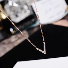 YUN RUO Rose Gold Silver Color Zircon Letter V Pendant Necklace Titanium Steel Jewelry Woman Birthday Gift Never Fade Drop Ship 2024 - buy cheap