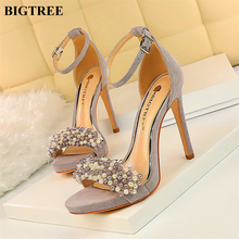 Fashion Pearl Rhinestone Women Sandals Summer Shoes Open Toe Flock Ankle Buckle Pumps Platform Sexy Women High Heels Shoes Party 2024 - buy cheap