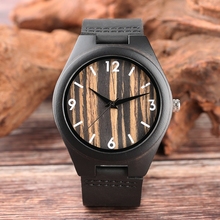 Reloj de madera de esfera de rayas más nuevo reloj de hombre reloj de regalo analógico de cuarzo de cuero genuino negro para hombre novio 2024 - compra barato