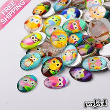 Cartoon Owl Printed Glass Oval Cabochons, Mixed Color, 18x13x4mm 2024 - buy cheap