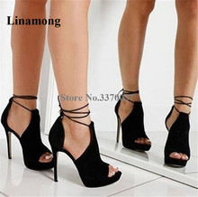 Western Style Women Fashion Peep Toe Suede Leather High Platform Pumps Lace-up Cut-out Strap Cross High Heels Dress Shoes 2024 - buy cheap