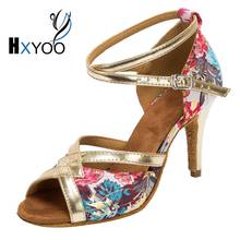 HXYOO 2018 Instock Latin Dance Shoes Women Salsa Ballroom Shoes Ladies Satin Soft Sole Red Blue Flower Gold Buckle WK010 2024 - buy cheap