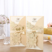 25pcs Gold Laser Cut Wedding Invitations Card Rose Heart Greeting Cards Customize Envelopes with Ribbon Wedding Party Decoration 2024 - buy cheap