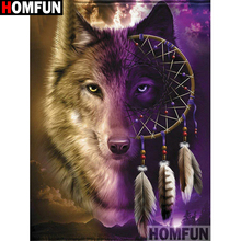 Homfun pintura completa quadrada/redonda 5d diy, pintura de diamante "animal lobo", bordado, ponto cruz 5d, decoração de casa, presente a15285 2024 - compre barato