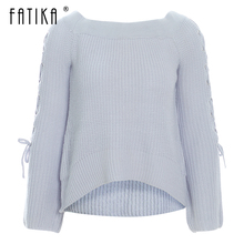 Fatika 2018 Pullover Sweater Loose O Neck Solid Lace up Sweaters Warm Loose Knit Women's Clothing Autumn Winter MusthaveTops 2024 - buy cheap