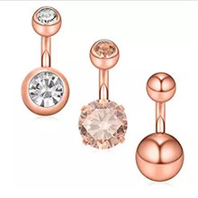 3 pçs/set Bares Umbigo Umbigo Anéis de Aço Inoxidável Para As Mulheres em Ouro Rosa de Cristal Anel Umbigo Piercing Jóia Do Corpo Sexy presentes 2024 - compre barato