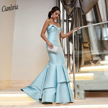 Sky Blue Sweetheart Mermaid Evening Dress 2020 Sleeveless Tiered Skirt Saudi Arabic Formal Evening Party Dresses robe de soiree 2024 - buy cheap