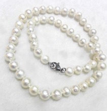 Women Classic Jewelry 7-8mm White pearl necklace real natural freshwater pearl 18inch 45cm 2024 - buy cheap