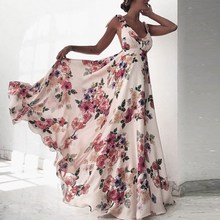 2018 Summer Deep V-Neck Maxi Women Dress Sexy Spaghetti Strap Long Sundress Boho Floral Print Backless Beach Dresses 2024 - buy cheap