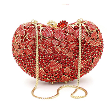 Bolsa de mão de metal feminina, bolsa oca em forma de coração, vermelha de cristal, para noite, festa de casamento, bolsa de mão 2024 - compre barato