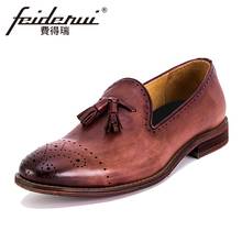 Vintage Men's Breathable Brogue Loafers British Designer Round Toe Handmade Man Flats Genuine Leather Formal Dress Shoes KUD69 2024 - buy cheap