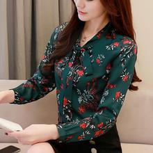 2019 Autumn Tops Female Bow Long Sleeve Shirts Casual Green Blusas Mujer Women New Fashion Chiffon Blouse Floral Printed Shirt 2024 - buy cheap