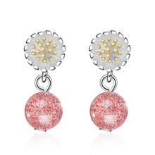 New Small Daisy Women Literary Pink Strawberry Crystal Silver Plated Jewelry Flower Beautiful Popular Stud Earrings XZE163 2024 - buy cheap